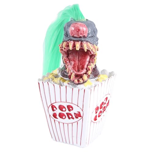 Fuhjythy 1 Stück Clown-Skulptur Popcorn Clown gruseliger Clownkopf Statue Harz Handwerk Clown aus dem Weltraum grün von Fuhjythy