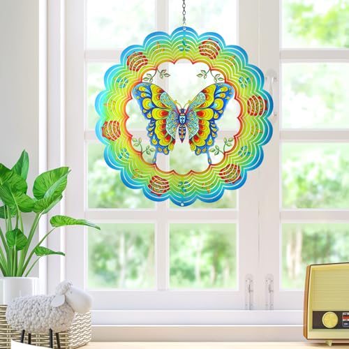 Fuikupe 3D Edelstahl Windspiel 30cm/11.8inch Schmetterling Kinetic Windspiel Dekor Garten Draußen Dekorationen für Wohnzimmer Fenster Korridor Yard von Fuikupe