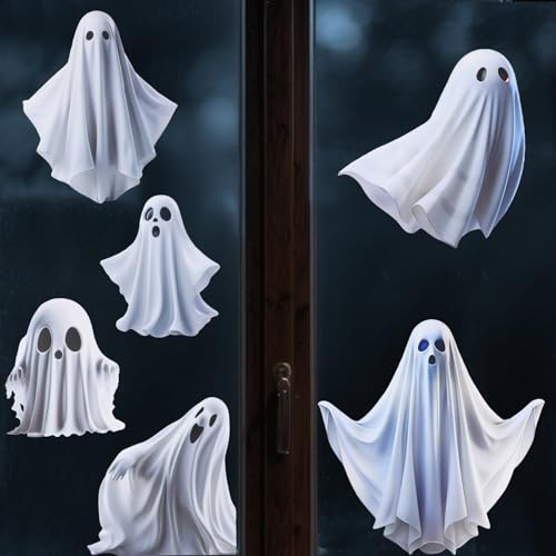 1 Blatt Wiederverwendbar Halloween Fensterkleber, Zweiseitig Geisterfensteraufkleber Niedlich Halloween Glasklebefolie für Dekorationen zu Hause Schule Büro Party (Weiß) von Fukaisu