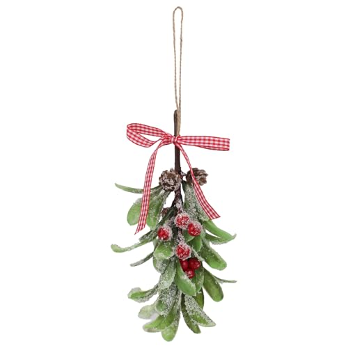 1stk Mistelzweig-Weihnachtsdekoration, Kariert Rote Schleife Beeren Mistelzweig-Kusskugel Glitzernder Weihnachtsbaum-Hängeschmuck Trockene Blätter Hängedekoration für Baumtür von Fukaisu