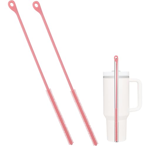 2stk Strohhalm Reinigungsbürste Silikon, 24cm Elastische Extra Lang Strohhalmbürsten Borsten Mehrzweck Reinigungswerkzeug für Gerade und Gebogene Rohrtöpfe mit Langem Ausguss (Rosa) von Fukaisu