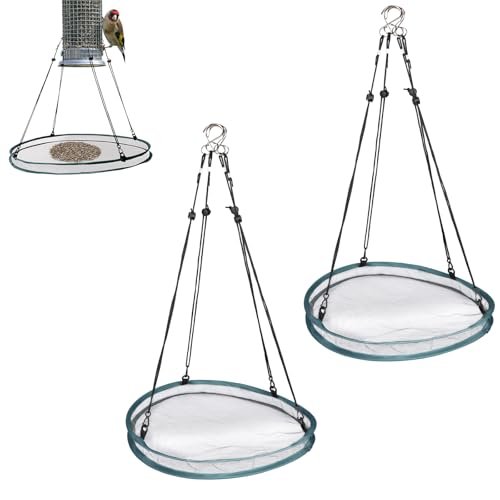 2stk Vogelfutter Fangschale, 40,5 cm Großes Vogelfuttertablett mit 8 Hängenden Seilen Samenfangtablett-Plattform für den Außenbereich Terrasse Garten Hinterhof (Grün) von Fukaisu