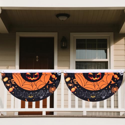 4 Stück Halloween-Fächerflaggen, Polyester-Zaunflaggen mit 3 Ösen, Herbstbanner, halbe Fächer-Wimpelkette für drinnen und draußen, Haus, Hof, Party, Halloween-Dekorationen von Fukaisu