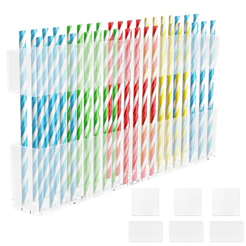 Acryl Strohhalm Halter, Transparenter Schrank Strohhalm Spender Organizer mit Doppelseitigen Klebebändern Robustes Aufbewahrungsregal für Küche Theke Schrank von Fukaisu