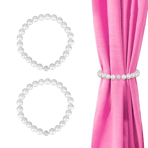 Fukaisu 2 Stück Perlen Vorhanghalter, Magnetische Raffhalter mit Weißen Perlen Dekorative Vorhanghalter für Schlafzimmer für Zuhause Büro Hotel Fensterdekoration von Fukaisu