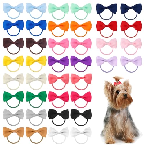 Fukaisu 40 Stück Kleine Haarschleifen für Welpen, Mehrfarbiges Polyester Haarschleifen Hunde mit Gummibändern Süßes Welpenpflege Accessoire für den Täglichen Gebrauch Kleiner Hundemädchen von Fukaisu