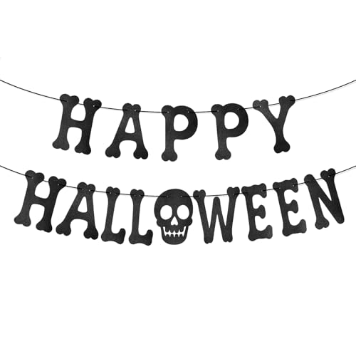 Happy Halloween Banner, Glitzerpapier Halloween Skelett Banner Schwarzes Skelett Hängedekoration für Wand Haus Fotoprop Schaurige Partyartikel Happy Halloween Banner, Glitzerpapier Halloween Skelett Banner Schwarzes Skelett Hängedekoration für Wand Haus Fotoprop Schaurige Partyartikel von Fukaisu