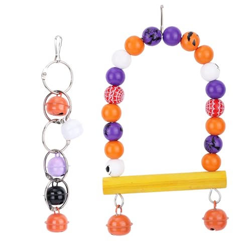 Vogelspielzeug-Set, Halloween-Thema, Vogelsitzstange, Schaukel zum Aufhängen und Glockenringe, bunte Papageien, Käfigzubehör für Wellensittiche, Nymphensittiche, Wellensittiche, Finken, 2 Stück Vogelspielzeug-Set, Halloween-Thema, Vogelsitzstange, Schaukel zum Aufhängen und Glockenringe, bunte Papageien, Käfigzubehör für Wellensittiche, Nymphensittiche, Wellensittiche, Finken, 2 Stück von Fukaisu