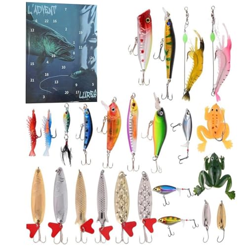 Fishing Lure Countdown Kalender | 24 Tage Countdown Weihnachtsangelköder Kalender | Hartköder Weichköder Angelzubehör Für Fluss See Teich Outdooraktivität Fishing Lure Countdown Kalender | 24 Tage Countdown Weihnachtsangelköder Kalender | Hartköder Weichköder Angelzubehör Für Fluss See Teich Outdooraktivität von Fukamou