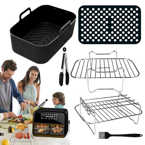 Fukamou Airfryer Zubehör, Wiederverwendbar Fritteusen Accessories, Enthalten Silikontopf, Luftfutter, Ölbürste, Ständer, Lebensmittelzange, 6 STK von Fukamou