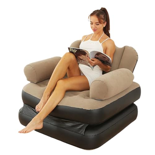 Fukamou Aufblasbare Couch, Zusammenklappbares Tragbares 5-in-1-aufblasbares Doppelschicht-Sofa - Im Freien Erwachsenes Faules Sofa-aufblasbares Bett-Bequeme Faltbare Lehnsessel von Fukamou