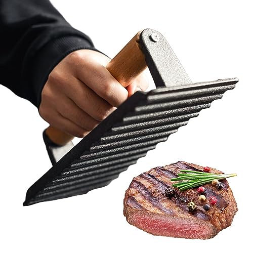 Fukamou Gewichtete Grillpresse,Robuste Steak-Gewichtspresse aus Gusseisen mit Holzgriff - Grillzubehör für Speck, Tacos, Würstchen, Fleisch von Fukamou