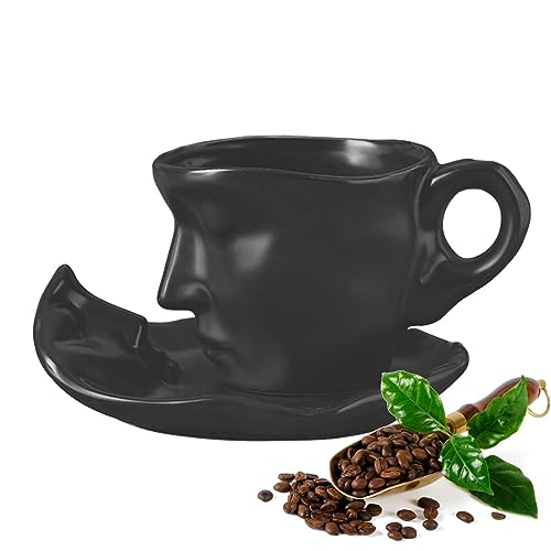 Fukamou Kiss Kaffeetasse Mit Untertasse Und Löffel, Einzigartige Mann Gesicht Tasse Teetasse Und Untertasse Set, Küssen Becher Set, Kreatives Geschenk von Fukamou