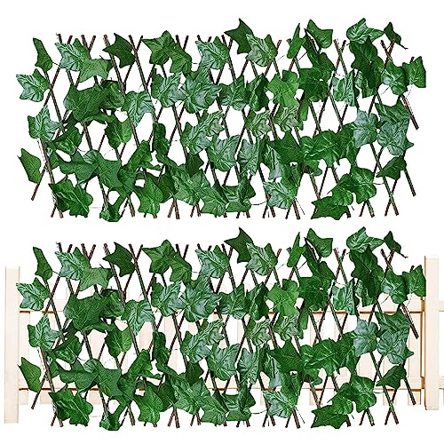 Fukamou Künstliche Pflanzenwand Sichtschutz Wandbegrünung Balkon Gartenzaun, Erweiterbarer Künstlicher Efeu Sichtschutzzaun, Mit Spalier, Blatt, 180x25cm von Fukamou