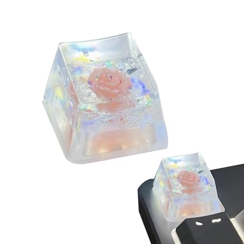 Fukamou Niedliche Harz-Tastenkappen, Harz-Tastatur-Tastenkappen - Trockene Blumen Spiel Tastatur Schlüsselkappe - Sa Profile Shine Through Translucent Esc Keycap Ersatz für mechanische Tastatur von Fukamou