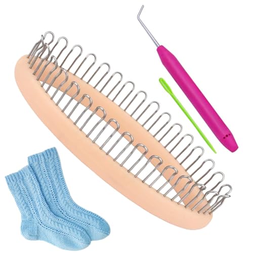 Fukamou Socken Kit,Langlebiger Und Sicherer Strickbrett-Webstuhl Mit Häkelarbeit - Kleines -Strickrahmen-Set Zum Herstellen Von- Socken, Mützen, Bein- Und Armstulpen, Schals von Fukamou