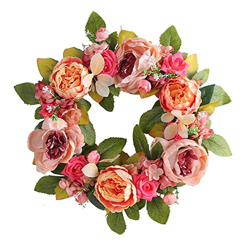 Fukamou Türkranz | Deko Kranz | Wiederverwendbar Künstliche Blumenkranz Pfingstrosen Girlande | Für Haustür Wand Hochzeit Dekoration Supplies | 40cm Im Durchmesser von Fukamou