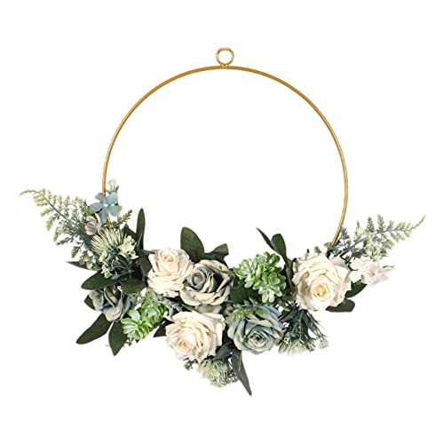 Fukamou Türkranz Kranz Deko, Künstliche Blume Hängende Dekoration Aus Runder Metallring Wandkranz, Hochzeit Wanddeko Frühlingsdeko Wohnaccessoires von Fukamou