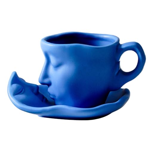 Kuss-Tassen,Kuss-Kaffeetassen, Thinker Teetasse Mit Untertasse Set - 100 Ml Abstrakte Kunst Teetasse Kuss Liebhaber Stereo Gesicht Skulptur Kaffeetasse Untertasse Zum Valentinstag von Fukamou