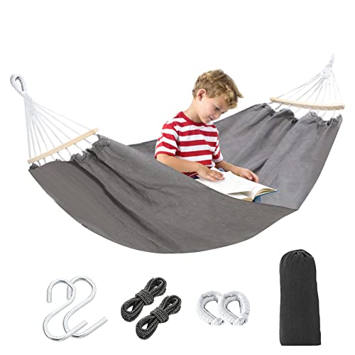 Leinwand Hängematte | Einzeln Oder Doppelt | Stabhängematte Für Indoor Outdoor Balkon Garten Camping Strand | Kippsicher | 190x80cm Gray von Fukamou