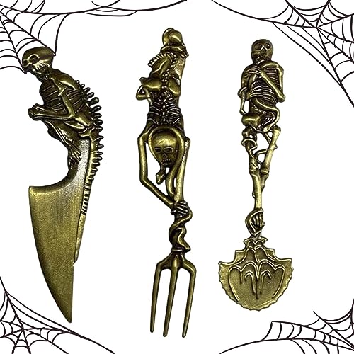 Skelett Besteck Sets Metall Besteck, Halloween Skelett Besteck Metall Gabel/Löffel/Schneider Besteck Home Party Supply von Fukamou