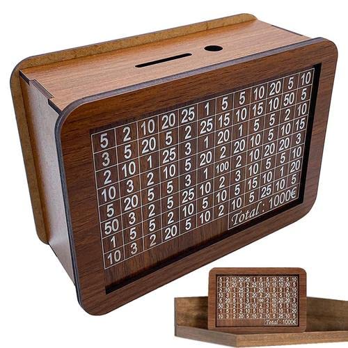 Spardose Holz, Retro Sparbüchse Aufbewahrungsbox, Sparbüchse Mit Sparziel Und Zahlen Zum Ankreuzen von Fukamou