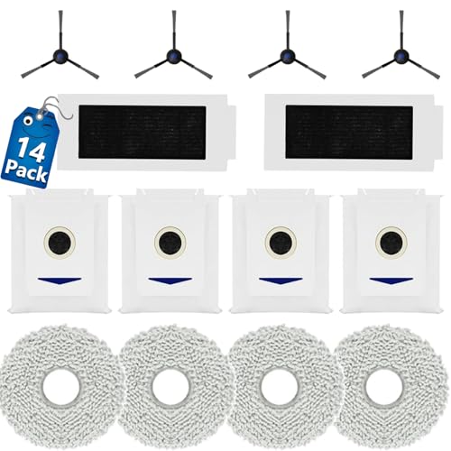 14 Stück Ersatzteile Zubehör für ECOVACS DEEBOT T30 Omni/ECOVACS DEEBOT T30 PRO Omni Saugroboter, 4 Wischtücher, 2 Filter,4 Seitenbürsten,4 Staubbeutel von Fukmory