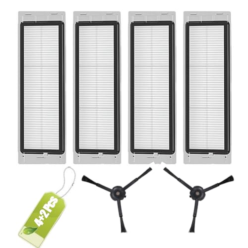 4 Stück Hepa-Filter Kompatibel mit Xiaomi Roborock S6 S5 MAX S6 Pure S6 MaxV S60 S65 S5 S50 S55 E25 E35 Roboter,2 Seitenbürsten Ersatzteile Zubehör Kompatibel mit Roborock Staubsauger von Fukmory