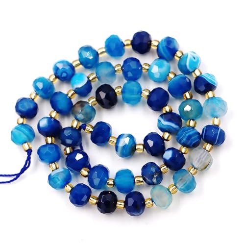 Fukugems Großhandel Natursteinperlen für Armbänder Halsketten verkauft pro Tasche 5-Stränge und eine Rollschnur innen facettierte Septum blue stripe agate 8mm von Fukugems