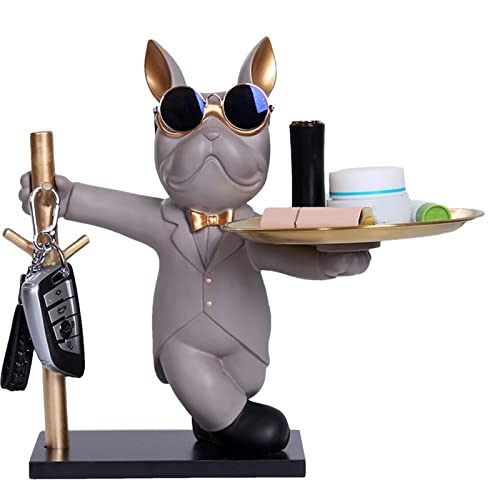 Fulenyi Bulldog Tablett Dekor - Hunde-Butler-Skulptur aus Kunstharz mit Ablage | für Eingang, Schreibtisch, Ornamente, Türrahmen, zum Aufbewahren von Süßigkeiten, Gläsern, Pralinen, Schmuck von Fulenyi