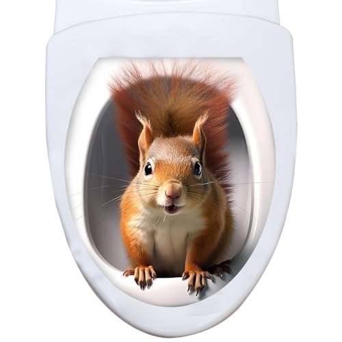 Deko Aufkleber WC Deckel, Toilettenaufkleber 3D Eichhörnchen Toilettensitz Aufkleber Selbstklebende Dekorative Wandaufkleber Cartoon Tier PVC Aufkleber, Haushaltsdekorationen von Fulenyi