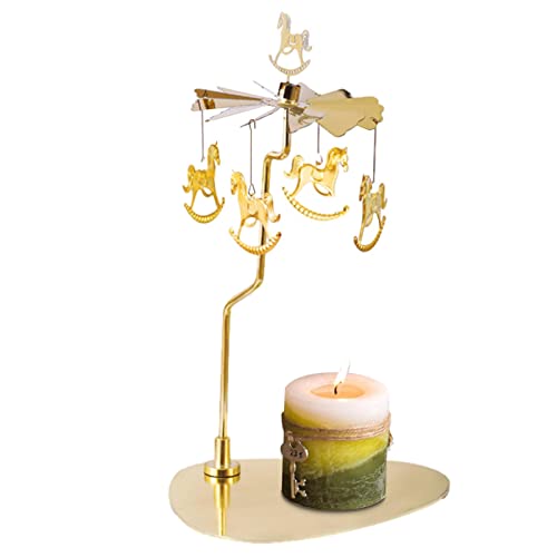 Fulenyi Drehender Kerzenhalter - Goldenes Tablett Drehender Kerzenhalter Karussell,Feenhafter Weihnachtsbaum Teelichthalter Romantisches Ornament für Hochzeitskamin Dekoration von Fulenyi