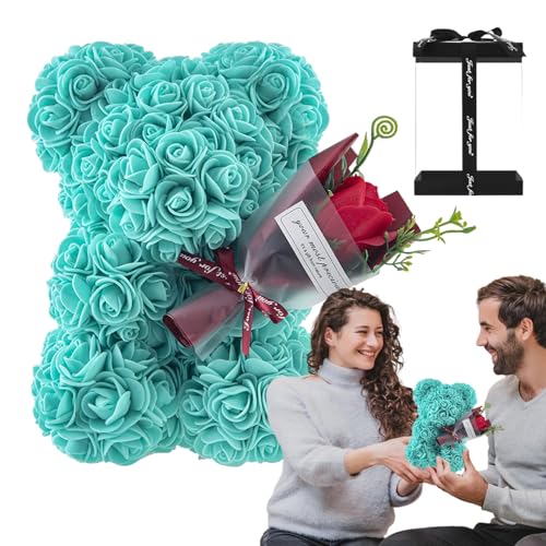 Fulenyi Bärenrose, Rosenbären,Künstliche ewige Blume in durchsichtiger Box 9,45 Zoll - Handgefertigte Rosen-Wohndekoration, romantischer Valentinstagsbär als Geschenk zum Valentinstag, Jahrestag von Fulenyi