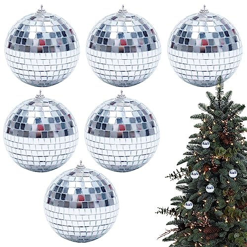 Fulenyi Disco Spiegel Ball 6 Stück Silber Hängekugel Spiegelkugel Discokugeln Mirrorball Glänzende Disco Ball für Weihnachtsbaum Hochzeit Geburtstagsfeier Dekoration Lichteffekt von Fulenyi