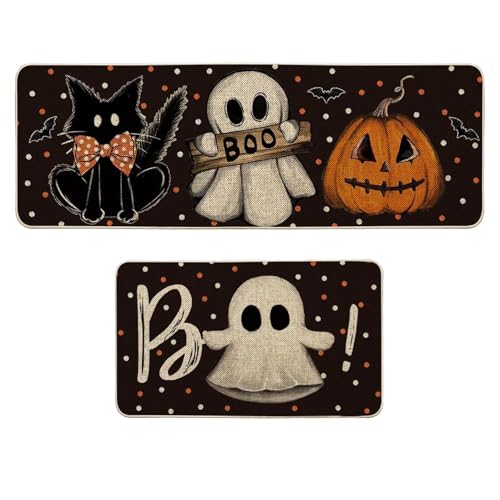 Halloween- -Teppich, 2 Küchenläufer mit schwarzen Katzen und gruseligen Fledermäusen, Halloween-Bodenmatte für die Küche, Halloween- -Teppich, 2 Küchenläufer mit schwarzen Katzen und gruseligen Fledermäusen, Halloween-Bodenmatte für die Küche, von Fulenyi