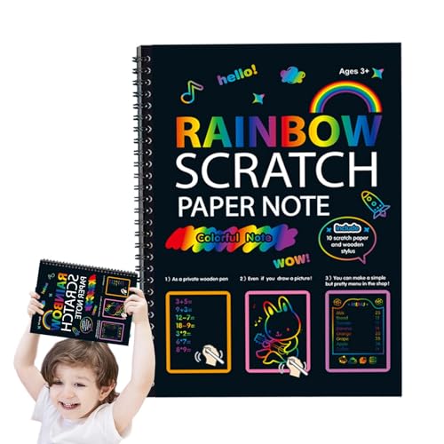 Fulenyi Kratz-Regenbogenkunst für Kinder,Kratznotizen-Kunst für Kinder - Rainbow Magic Rubbelpapier-Set,Rubbelpapier für Kinder, Kunsthandwerk, Mini-Rubbelnotizen, magisches Rubbelpapier-Set von Fulenyi