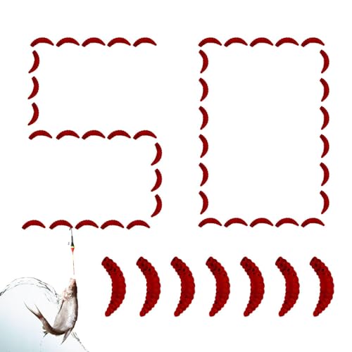 Fulenyi Simulierter Gummiköder - 50 Stück Brotwurm Simulation gefälschter Wurm zum Angeln reflektierend | Elastisches Angelzubehör, lebendiger Fischköder für Salzwasser, Süßwasser, Angeln von Fulenyi