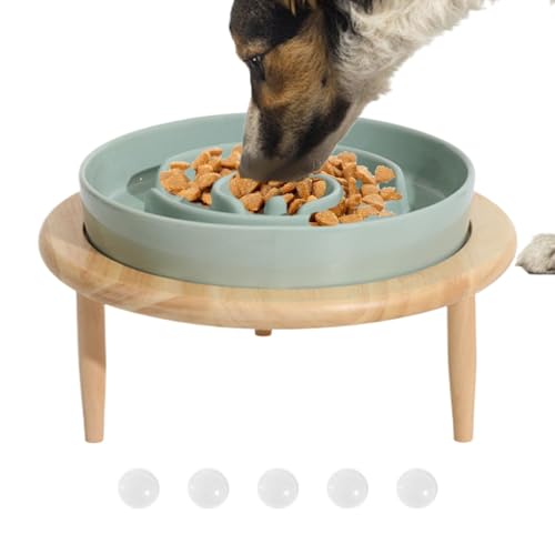 Futternäpfe für Hunde mit langsamem Füttern, Futternapf für Hunde, rutschfest, aus Keramik mit erhöhtem Holzboden für Hunde, langsamer Futternapf von Fulenyi