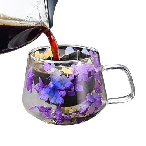 Isolierte Glas-Kaffeetasse aus Doppelglas | doppelwandiger Becher 200 ml | Smooth Floral Fusion Glasbecher für Kaffee, Tee, Säfte, Smoothies, kalte Getränke u von Fulenyi