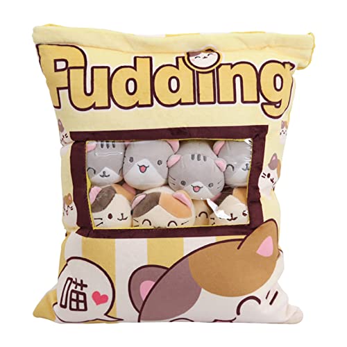 Katze Plüsch Kissen, Abnehmbare Spielzeug, Snack-Kissen-Plüschtier-Spielzeug-Pudding-dekorative Entfernbare Kitty-Katzen-Puppen-kreative Spielzeug-Geschenke Für Kinder, Snackkissen Stofftier von Fulenyi