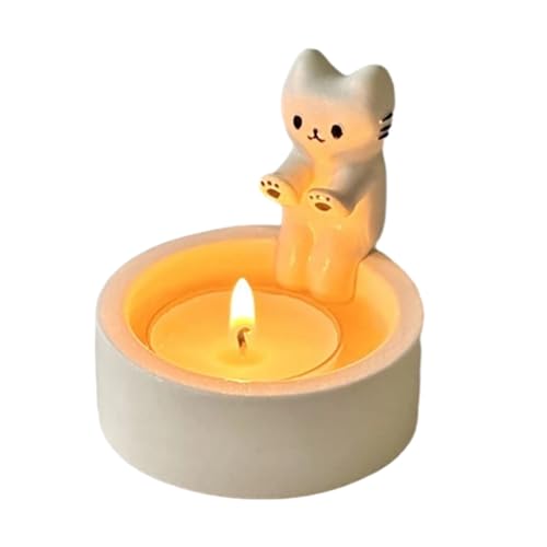 Kitten Candle Holder, Warming Paws Cat Gypsum Candle Holder, Katzen-Kerzenhalter, Kätzchen Teelicht Kerzenhalter, Cartoon-Kätzchen-Kerzenhalter, Kätzchen Wärmt Seine Pfoten, Katzenliebhaber von Fulenyi