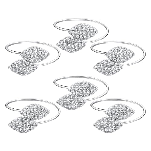 Serviettenringe, Serviettenringe aus Metall, 6 Serviettenschnallen mit Strasssteinen, eleganter Serviettenhalter mit zwei Blättern, Halterung mit Serviettenschnalle für von Fulenyi