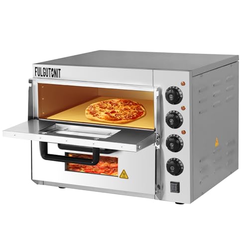 Fulgutonit Profi Doppel Pizzaöfen, 3000W Pizzaofen Elektrisch aus Edelstahl, Kommerzieller Pizzabackofen mit 40x40cm Pizzastein, Timer bis 120Min, Temperatur bis 350°C (2-Etagen) von Fulgutonit