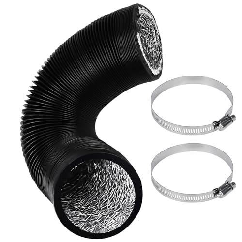 100mm Abluftrohr, 2.5m PVC Abluftschlauch Schwarz Flex-Schlauch Abluftschlauch mit 2 Schlauchschelle Edelstahl für Mobile Klimaanlage, Trockner, Abluftventilator, Belüftungssystem von Fulhdedi