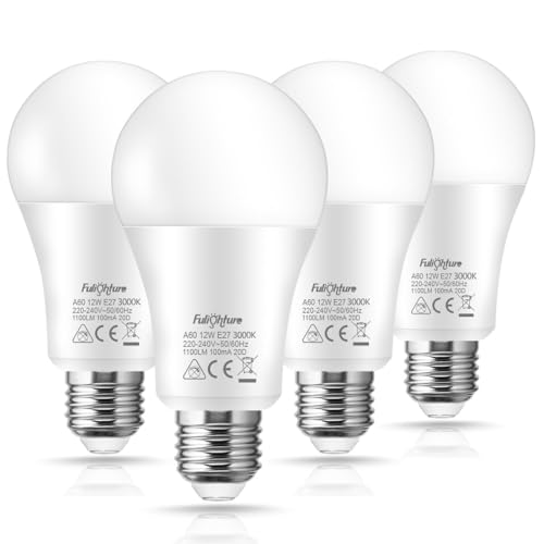 Fulighture E27 LED Lampe, 4 Stück Glühbirnen, Leuchtmittel E27 12W (Ersetzt 100W), 1100 Lumen, LED Birne E27 3000K Warmweiß, 240 Grad Abstrahlwinkel, Nicht Dimmbar, Flimmerfreies von Fulighture