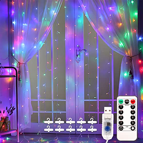 Fulighture Led Lichtervorhang,3M * 3M 300 Leds USB Lichtervorhang mit Fernbedienung,IP67 Wasserfest,Bunt,8 Modi Lichterkettenvorhang für Weihnachten Party, Innen und außen Deko [Energieklasse A+] von Fulighture