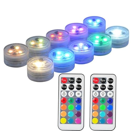 Afoosoo RGB Unterwasser LED Licht Multi Farbwechsel Flammenlose LED Runde CR2450 Batteriebetriebene Super Helle Weiße Warmweiße LED mit Fernbedienung Halloween Lichter Kürbis Lichter von Afoosoo