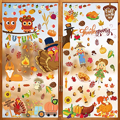 HYUET Herbst Fensterbilder Erntedankfest Fensterufkleber Thanksgiving Dekorationen Fensterdeko Fenster Aufkleber ohne Kleber Ahornblätter Marone Fenster Sticker Deko für Kinderzimmer Cafe von HYUET