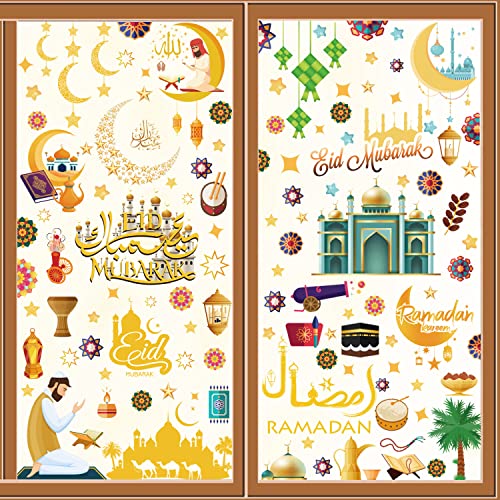 FullJoyHut Ramadan Eid Mubarak Dekorationen, Fensterbilder Eid Mubarak Selbstklebend Ramadan Sticker Fenster Deko Fenstersticker Stern Halbmond Fenster Aufkleber Fensterdeko für Kinderzimmer Kinder von FullJoyHut