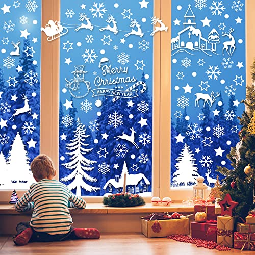 FullJoyHut Weißer Fensterbilder Weihnachten Aufkleber Schneeflocken Tannenbaum Rentier Sticker Deko Fenstersticker Fensterdeko Weihnachten PVC Weihnachtsdeko Weihnachts für Fenster Türen Vitrine von FullJoyHut